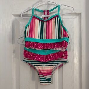 Matilda Jane Baby Girl Two Piece Teal & Pink Swimsuit with Ruffles
